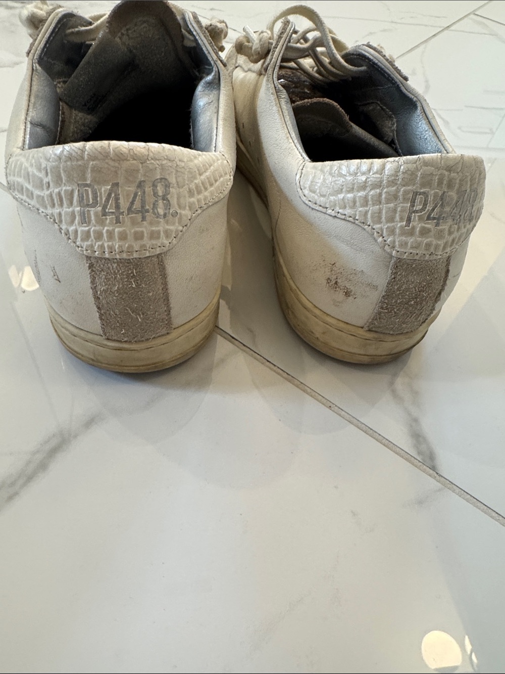 P448 Women's White and Gray Low-Top Lace-Up Sneakers with Metallic Accents - Picture 3 of 6